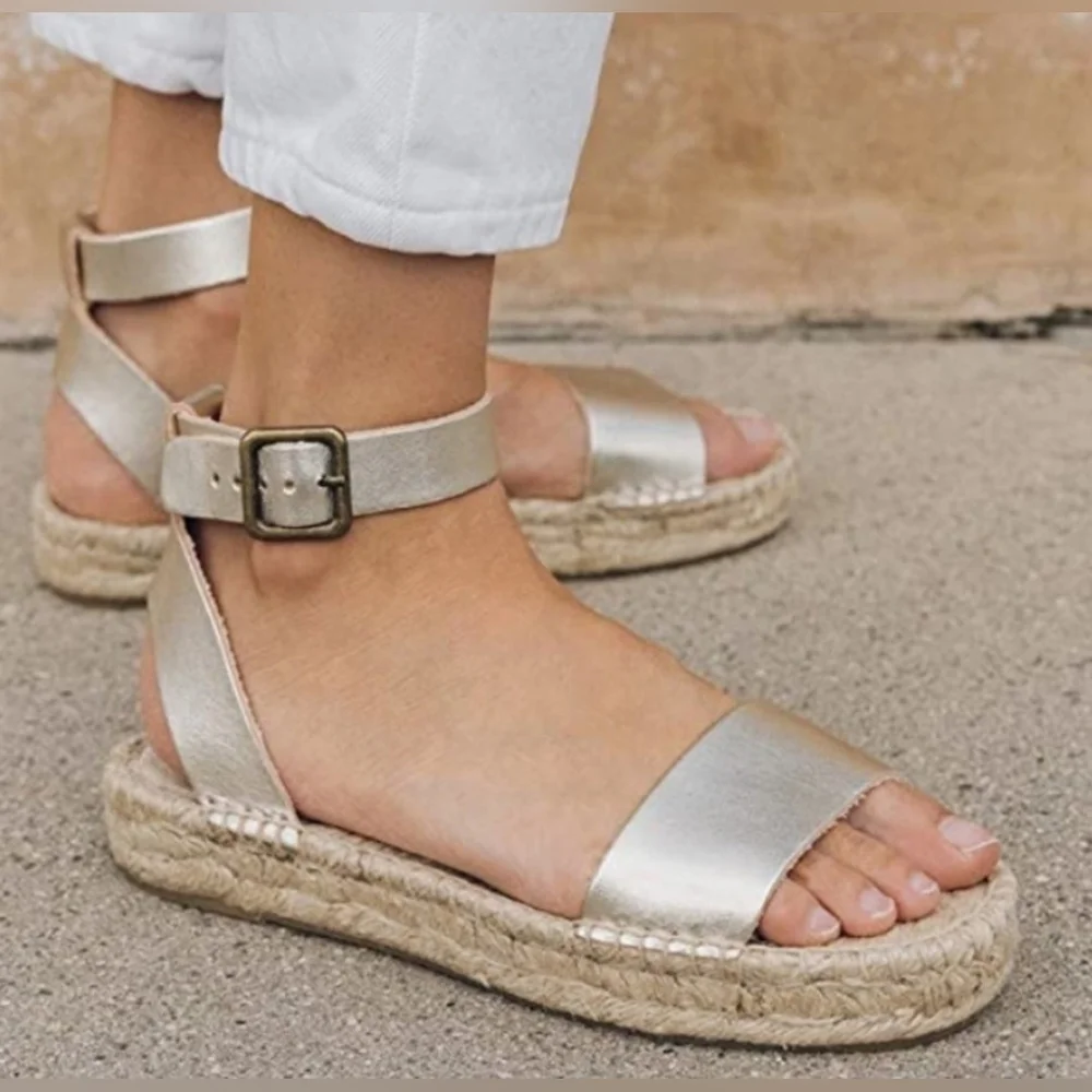 Soludos Cadiz Metallic Leather Platform Sandals Size 6